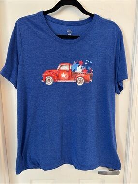 Patriotic Red & Blue Tee with Red Truck Graphic
